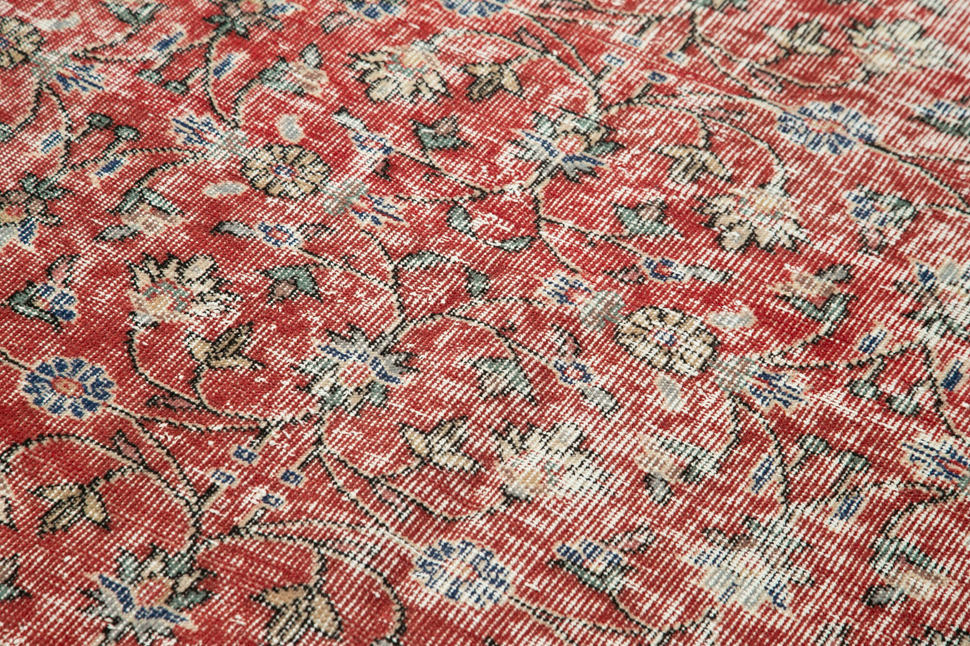 Overdyed Vintage Kırmızı Eskitme Pamuk Yün El Dokuma Halısı 124x208 Agacan