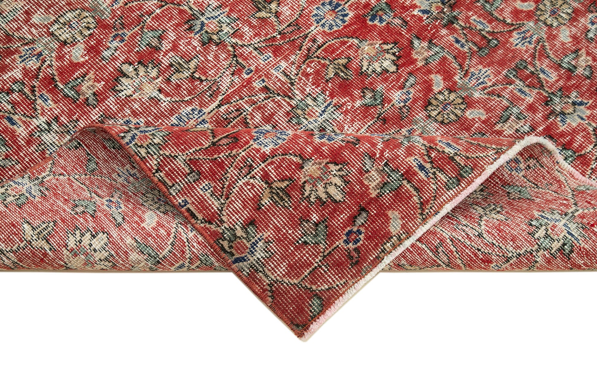 Overdyed Vintage Kırmızı Eskitme Pamuk Yün El Dokuma Halısı 124x208 Agacan