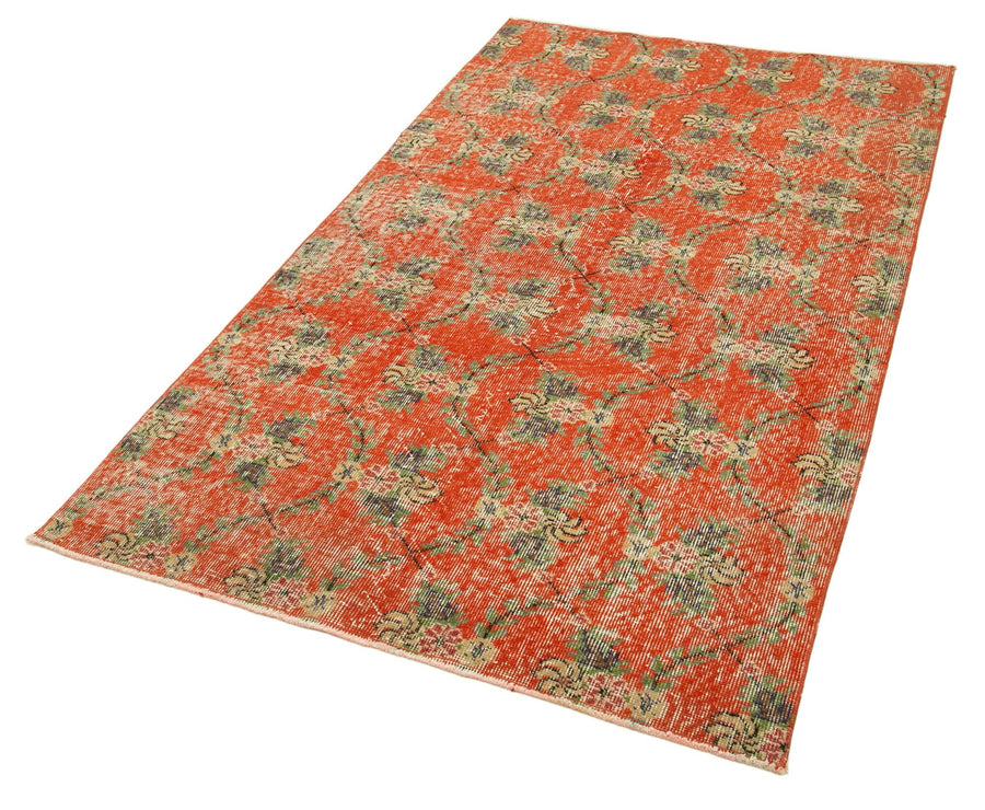 Overdyed Vintage Kırmızı Eskitme Pamuk Yün El Dokuma Halısı 113x200 Agacan