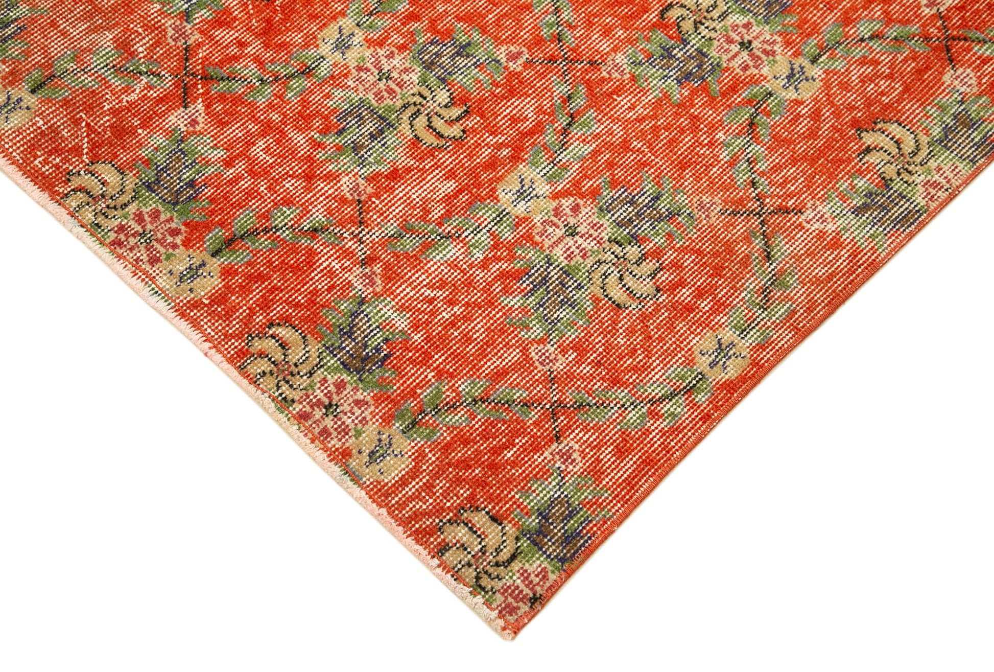 Overdyed Vintage Kırmızı Eskitme Pamuk Yün El Dokuma Halısı 113x200 Agacan