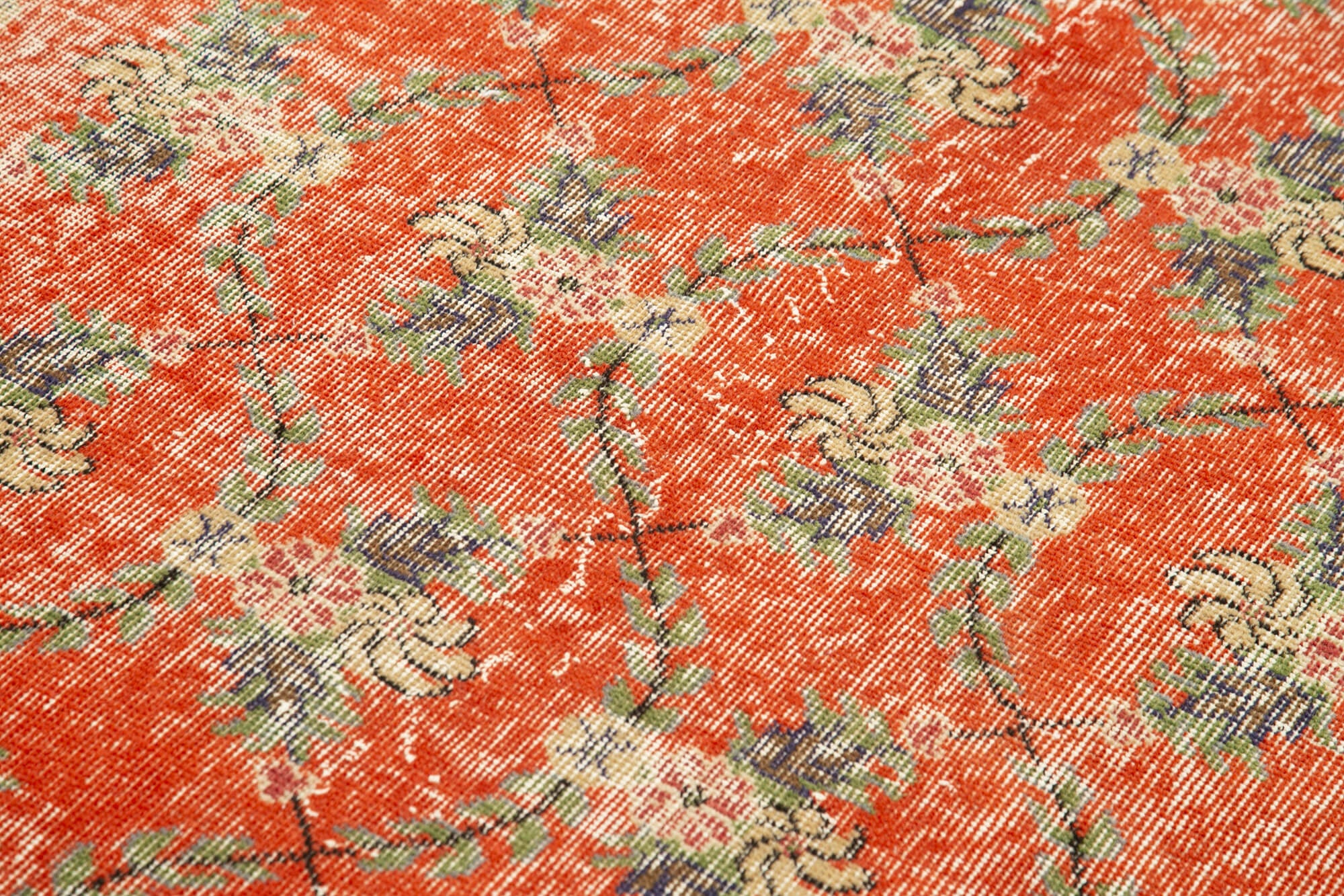 Overdyed Vintage Kırmızı Eskitme Pamuk Yün El Dokuma Halısı 113x200 Agacan