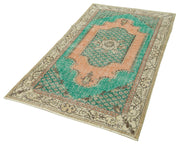 Overdyed Vintage Yeşil Eskitme Pamuk Yün El Dokuma Halısı 112x208 Agacan