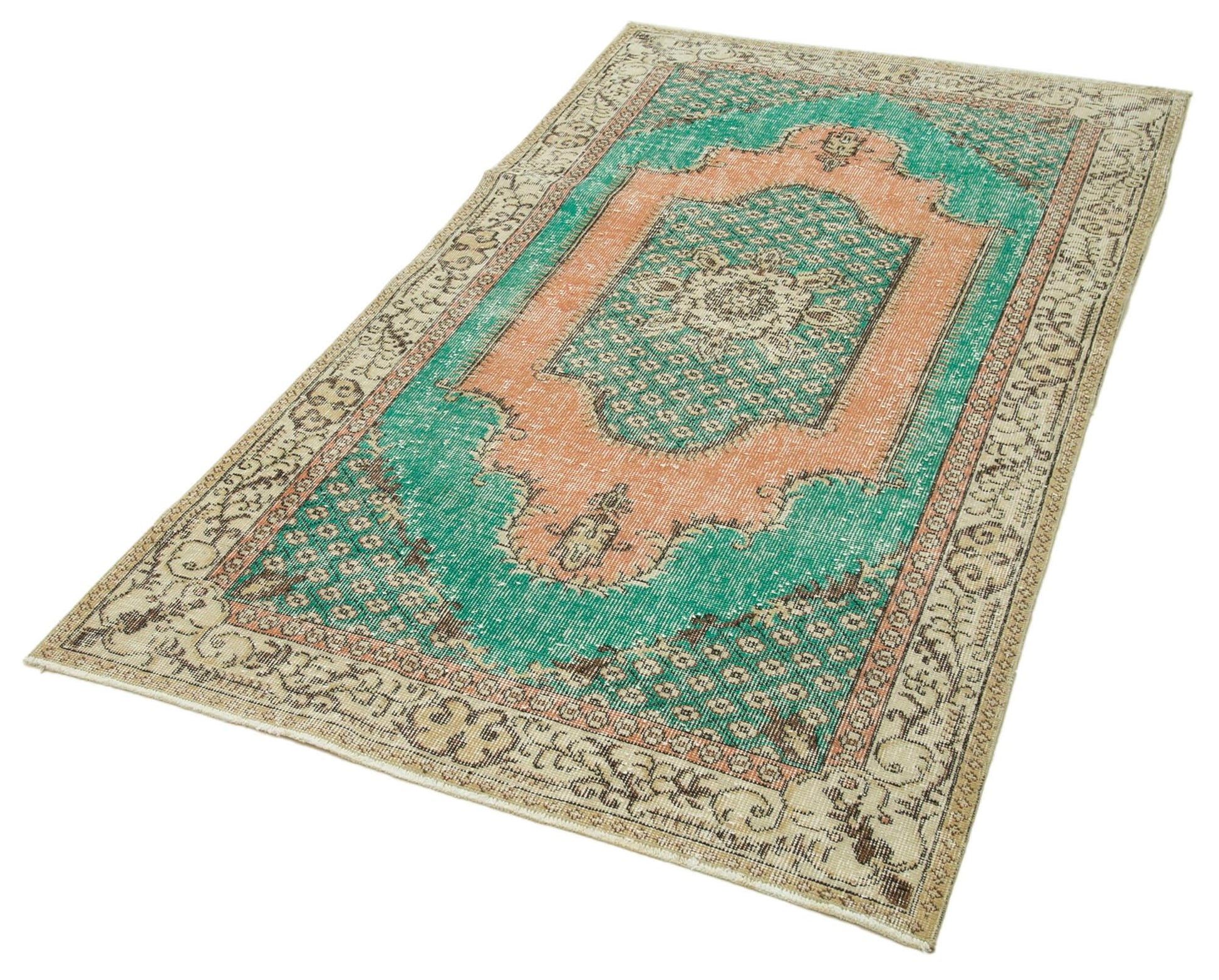Overdyed Vintage Yeşil Eskitme Pamuk Yün El Dokuma Halısı 112x208 Agacan
