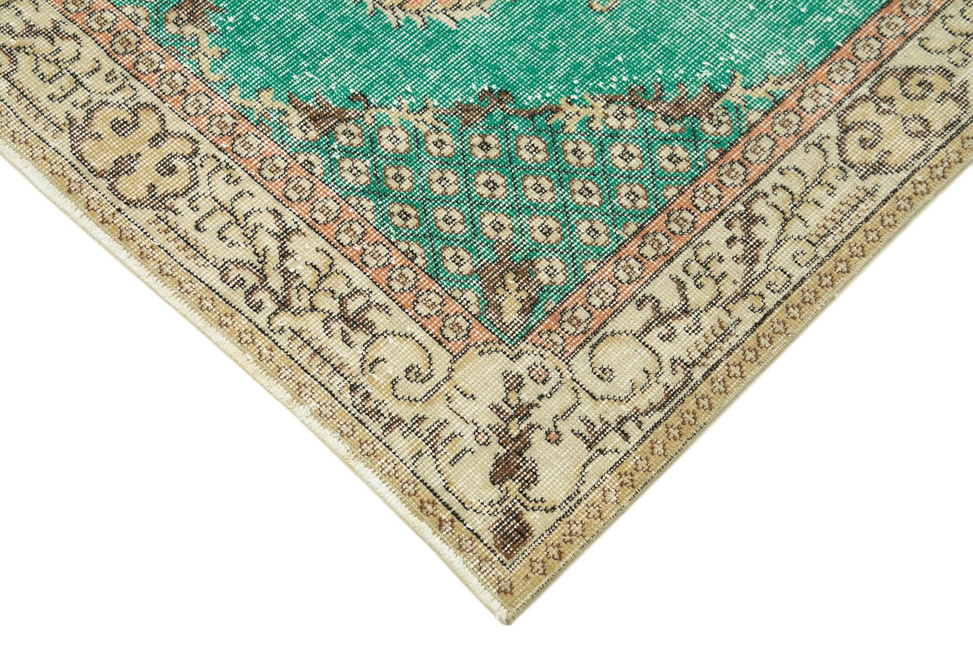 Overdyed Vintage Yeşil Eskitme Pamuk Yün El Dokuma Halısı 112x208 Agacan