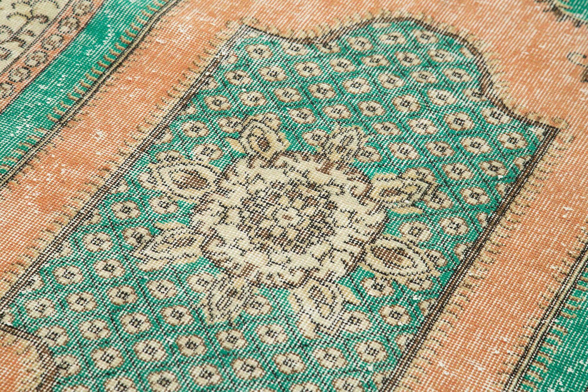 Overdyed Vintage Yeşil Eskitme Pamuk Yün El Dokuma Halısı 112x208 Agacan