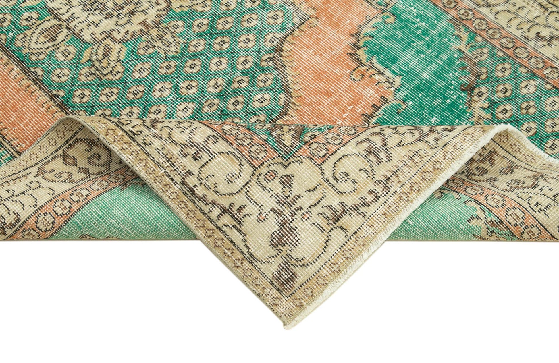 Overdyed Vintage Yeşil Eskitme Pamuk Yün El Dokuma Halısı 112x208 Agacan
