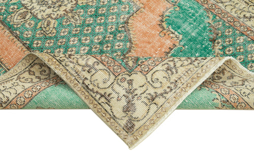 Overdyed Vintage Yeşil Eskitme Pamuk Yün El Dokuma Halısı 112x208 Agacan