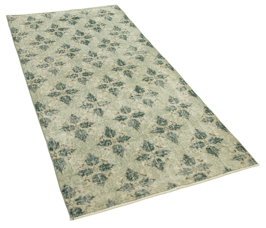 Overdyed Vintage Yeşil Eskitme Pamuk Yün El Dokuma Halısı 100x202 Agacan