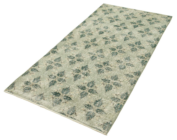 Overdyed Vintage Yeşil Eskitme Pamuk Yün El Dokuma Halısı 100x202 Agacan