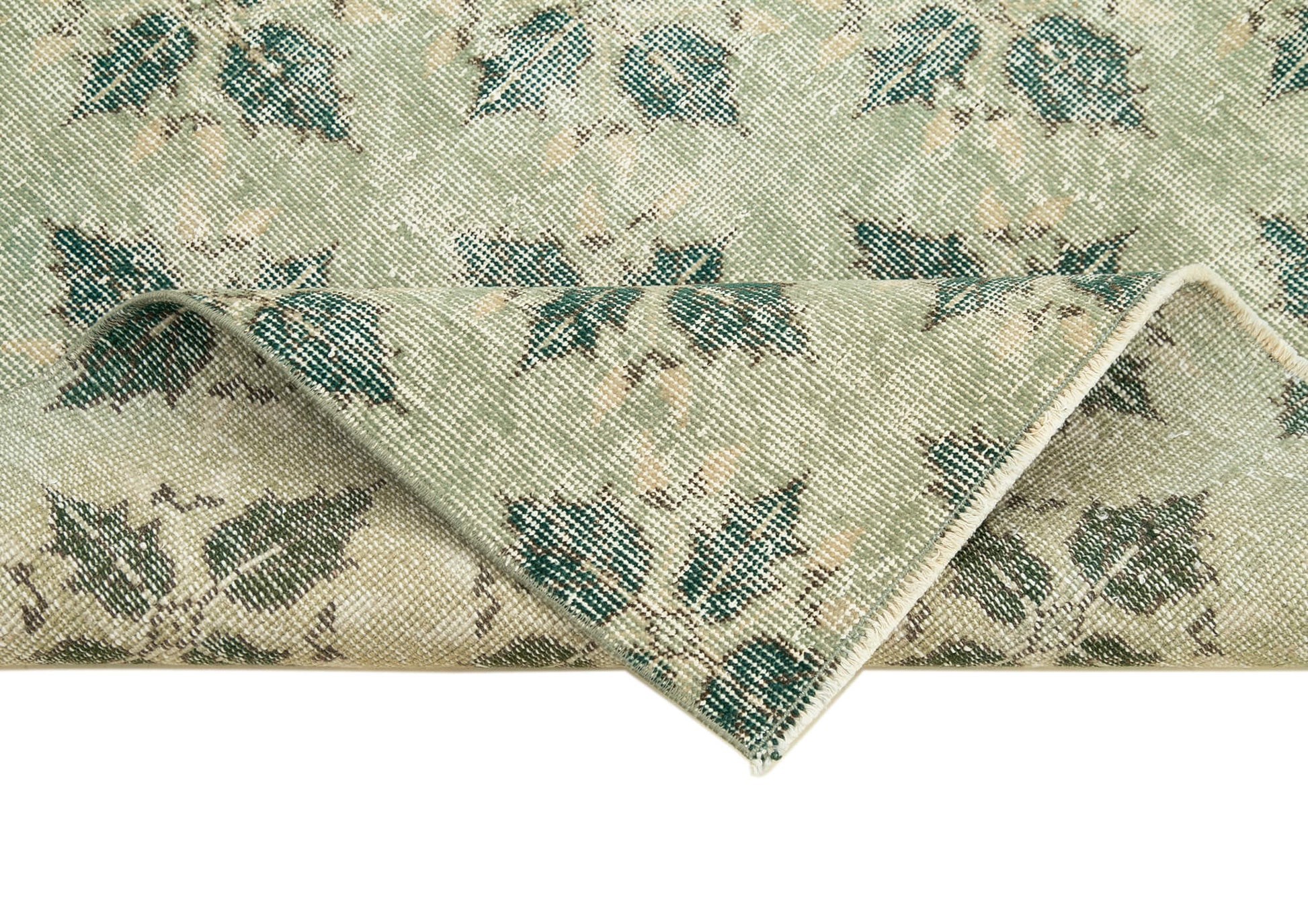 Overdyed Vintage Yeşil Eskitme Pamuk Yün El Dokuma Halısı 100x202 Agacan