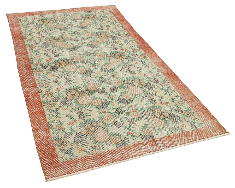 Overdyed Vintage Bej Eskitme Pamuk Yün El Dokuma Halısı 110x198 Agacan