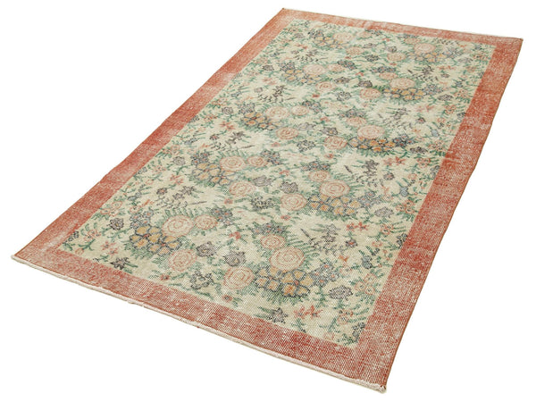 Overdyed Vintage Bej Eskitme Pamuk Yün El Dokuma Halısı 110x198 Agacan