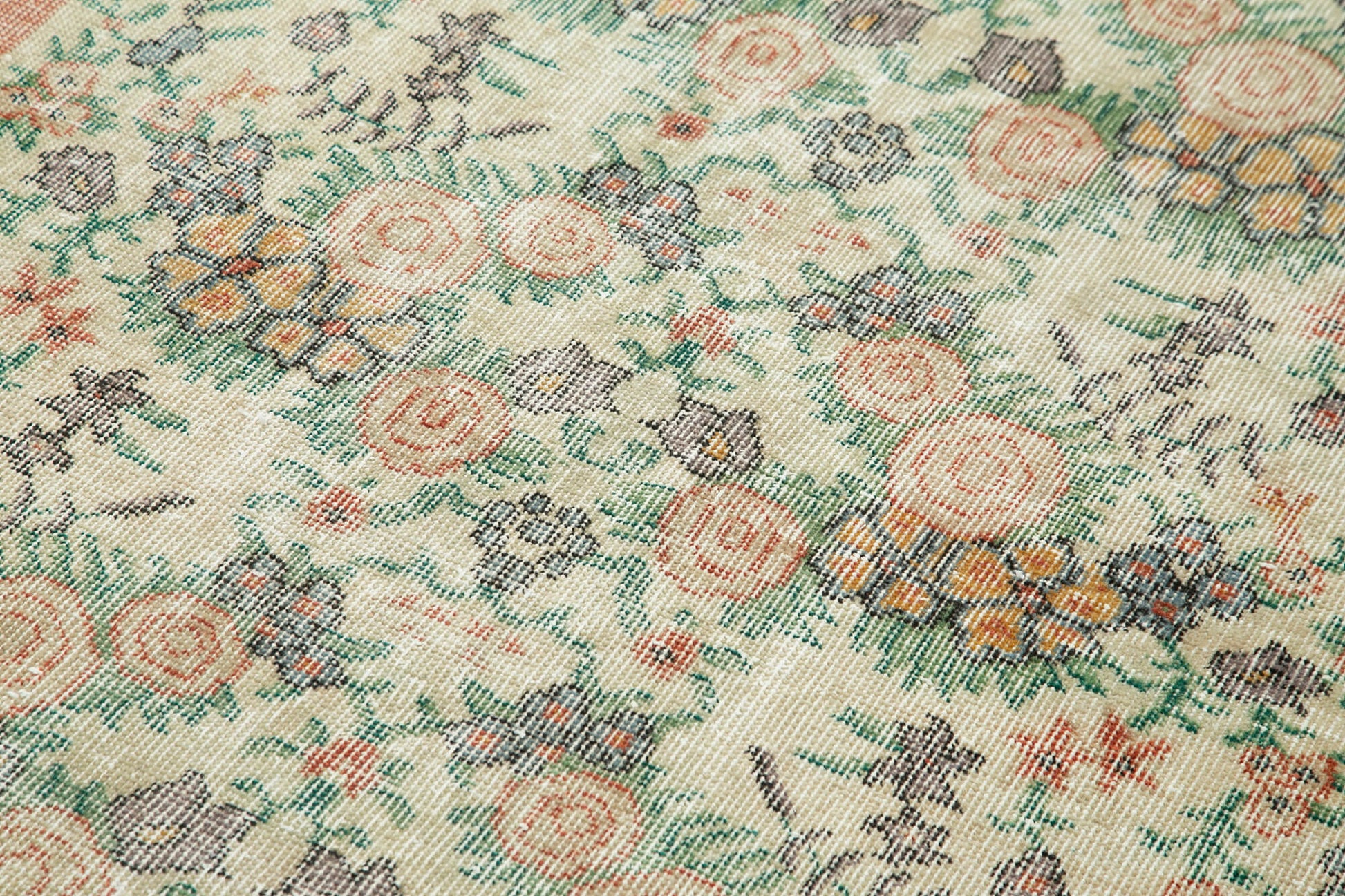 Overdyed Vintage Bej Eskitme Pamuk Yün El Dokuma Halısı 110x198 Agacan