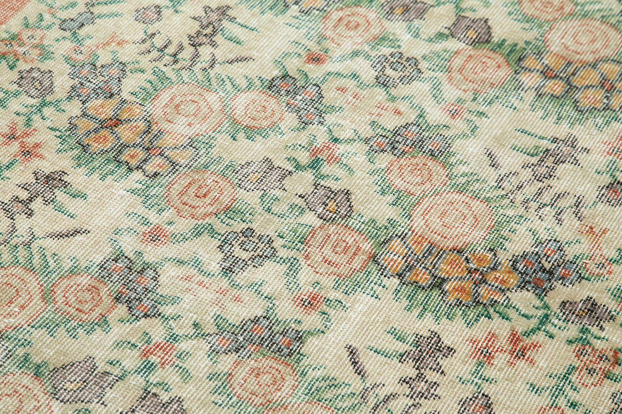 Overdyed Vintage Bej Eskitme Pamuk Yün El Dokuma Halısı 110x198 Agacan