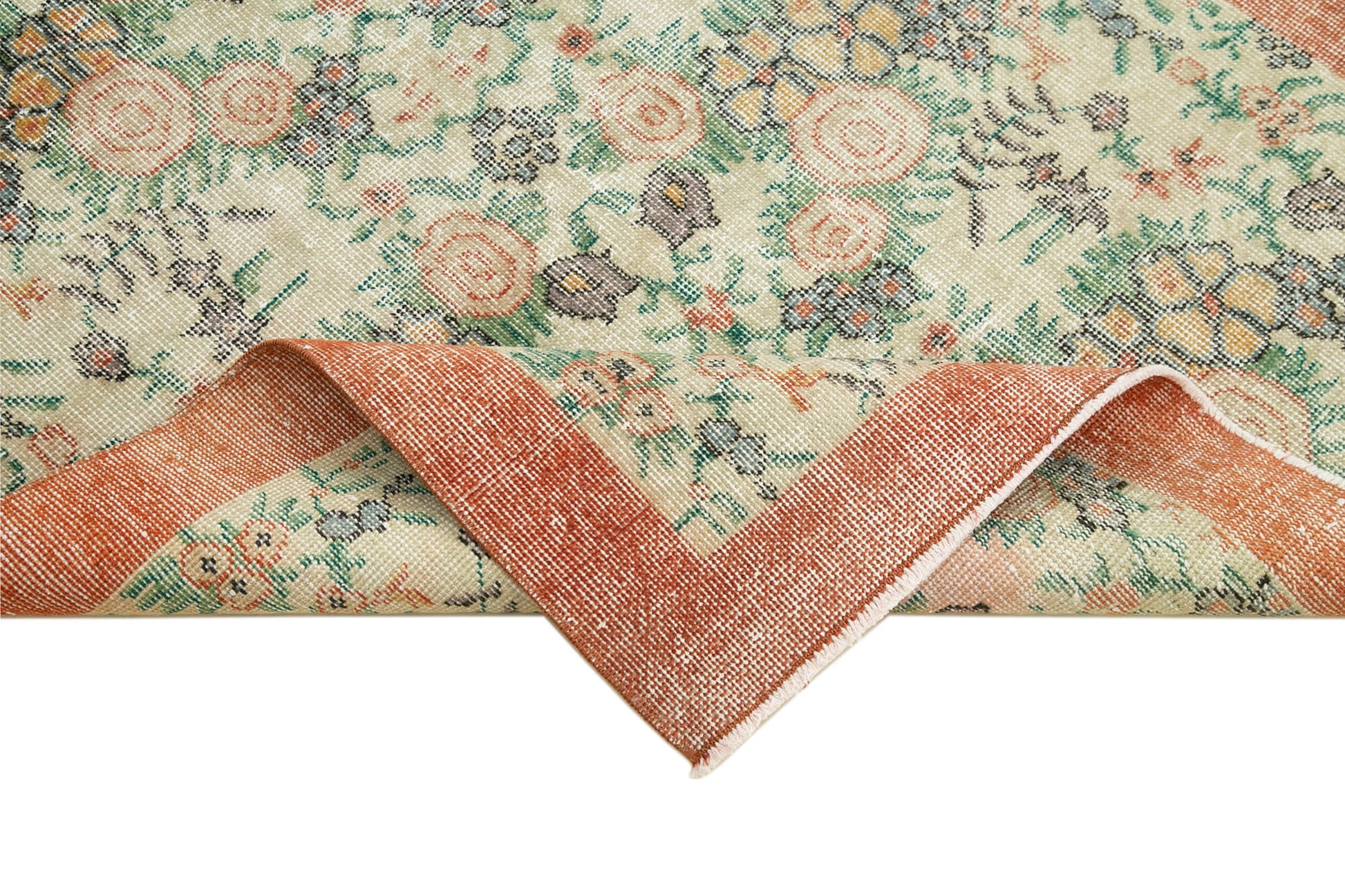 Overdyed Vintage Bej Eskitme Pamuk Yün El Dokuma Halısı 110x198 Agacan