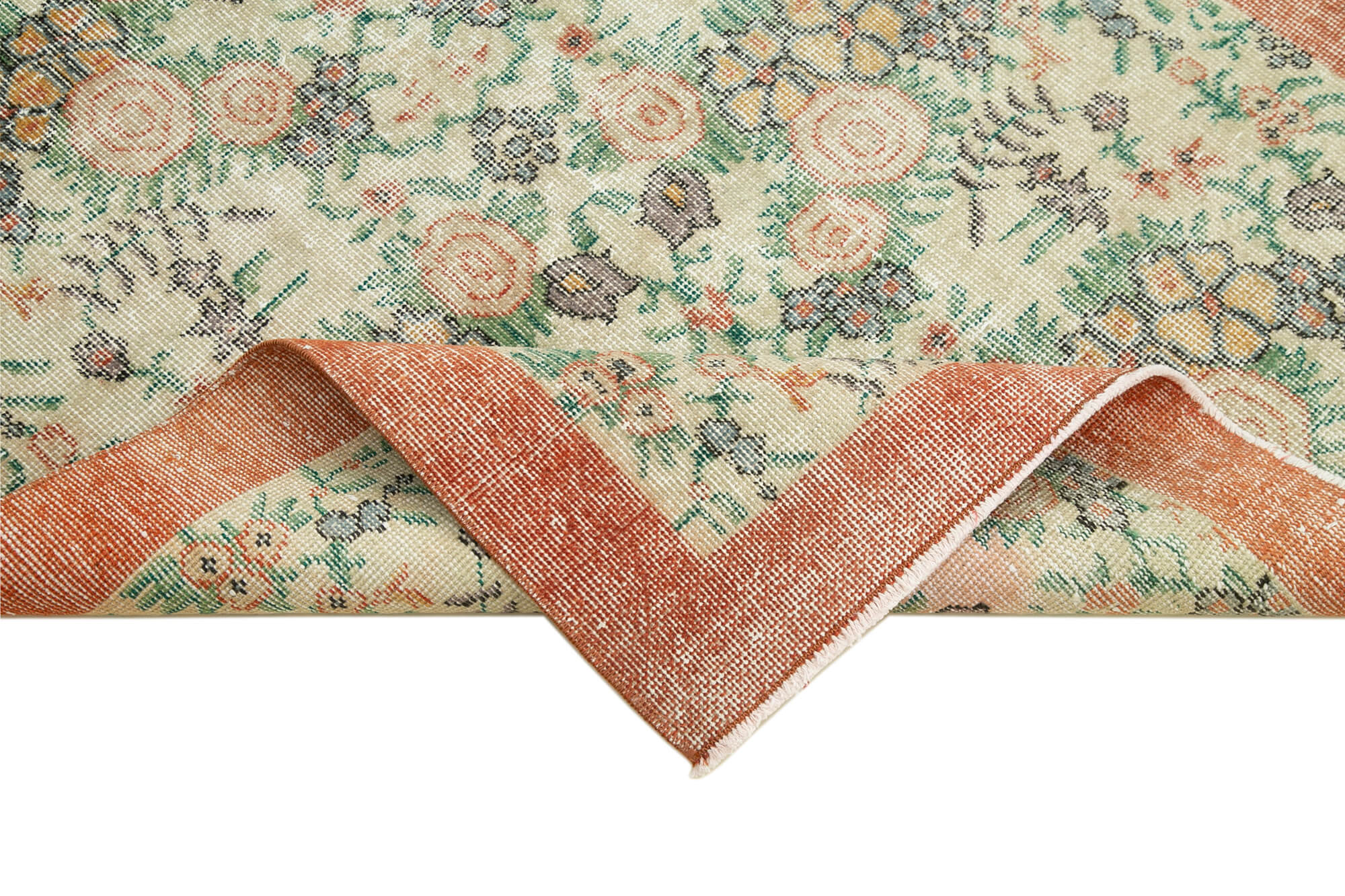 Overdyed Vintage Bej Eskitme Pamuk Yün El Dokuma Halısı 110x198 Agacan