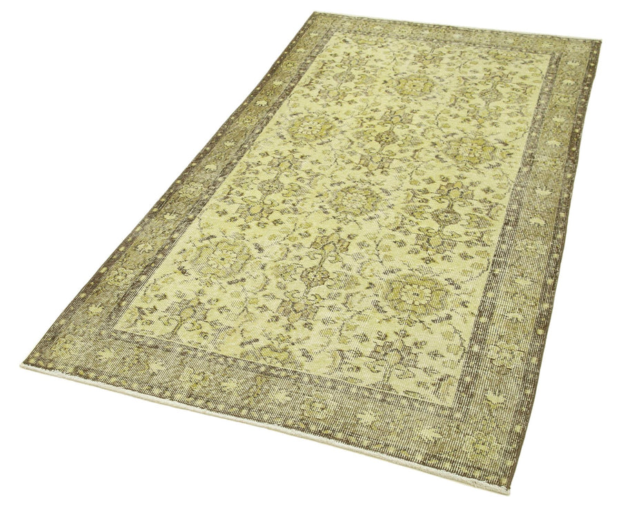 Overdyed Vintage Sarı Eskitme Pamuk Yün El Dokuma Halısı 117x204 Agacan