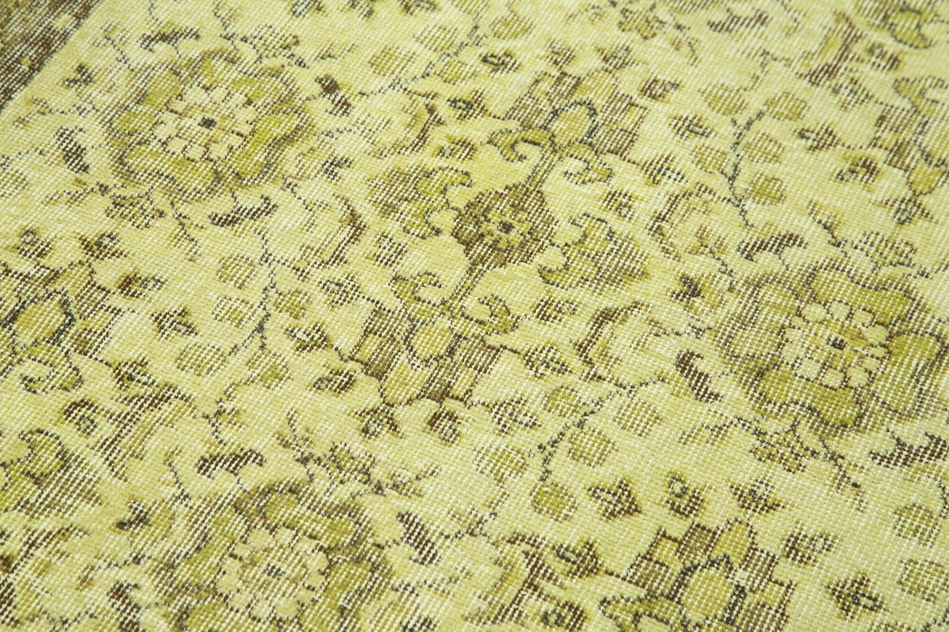 Overdyed Vintage Sarı Eskitme Pamuk Yün El Dokuma Halısı 117x204 Agacan