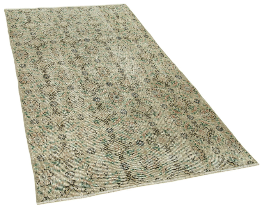 Overdyed Vintage Bej Eskitme Pamuk Yün El Dokuma Halısı 108x200 Agacan