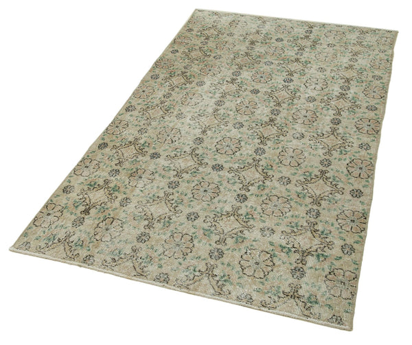 Overdyed Vintage Bej Eskitme Pamuk Yün El Dokuma Halısı 108x200 Agacan