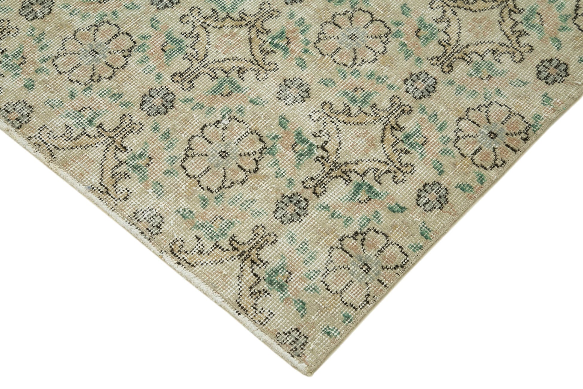 Overdyed Vintage Bej Eskitme Pamuk Yün El Dokuma Halısı 108x200 Agacan