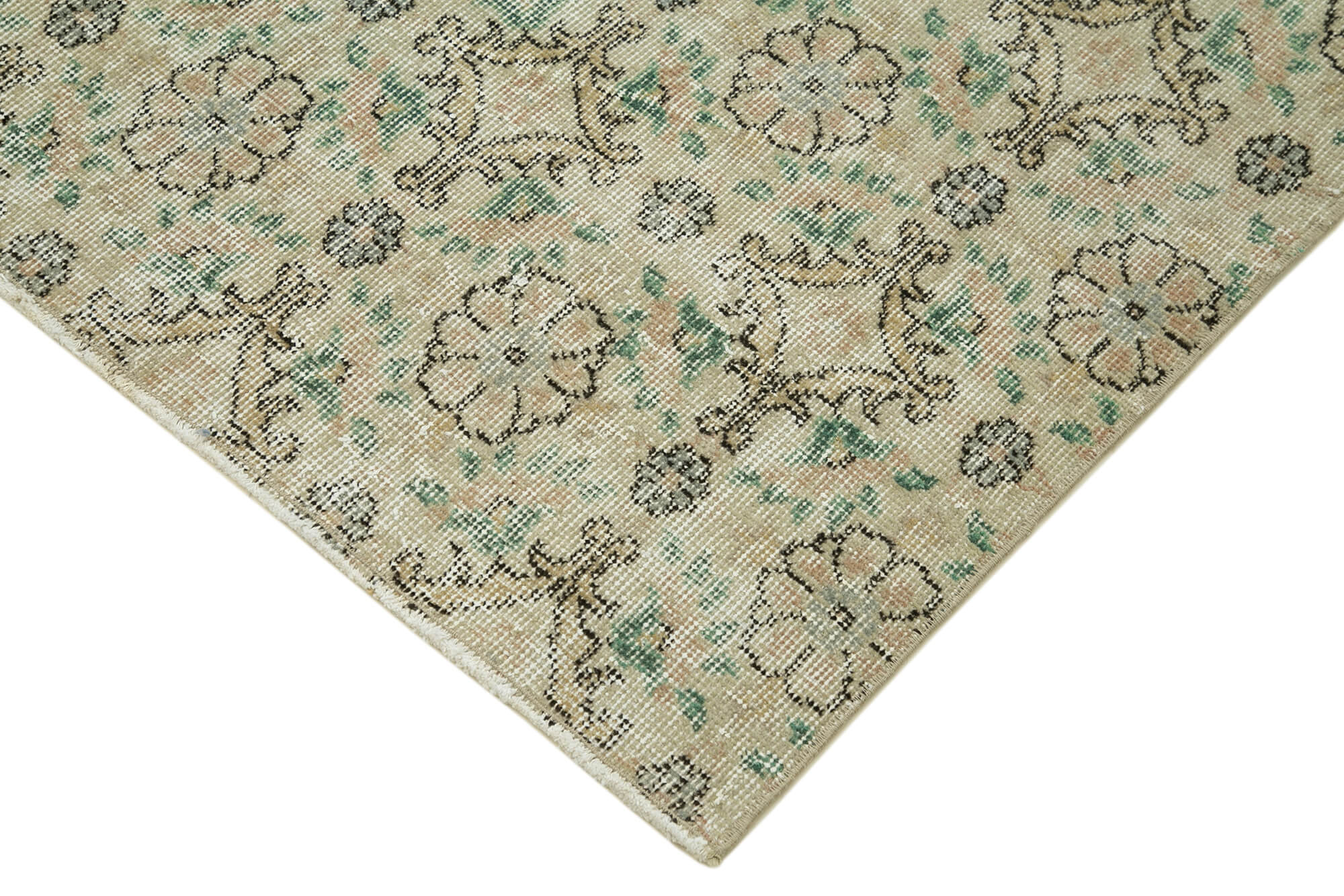 Overdyed Vintage Bej Eskitme Pamuk Yün El Dokuma Halısı 108x200 Agacan