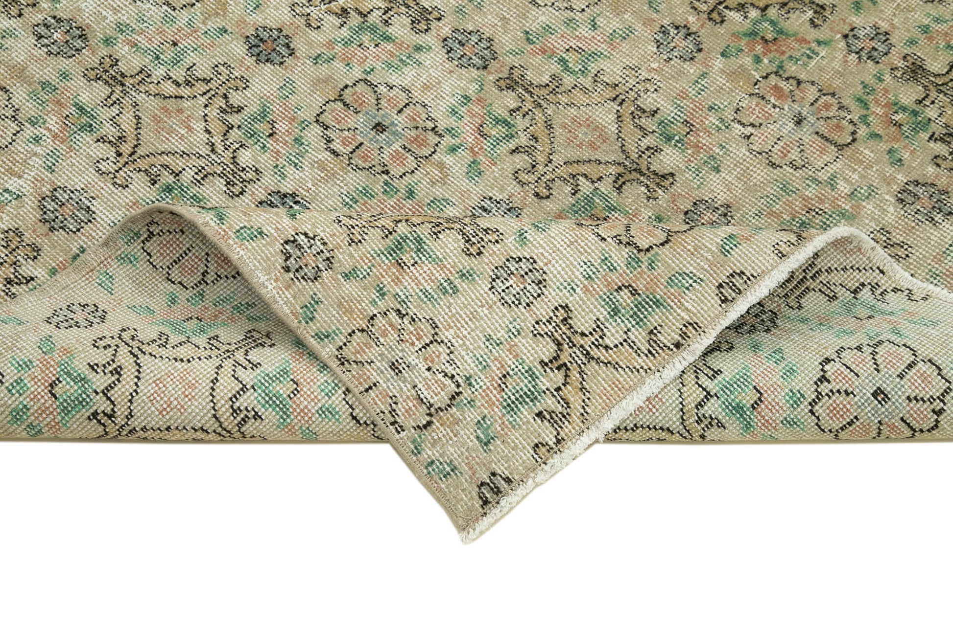 Overdyed Vintage Bej Eskitme Pamuk Yün El Dokuma Halısı 108x200 Agacan