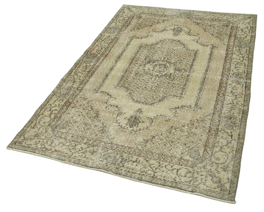 Overdyed Vintage Bej Eskitme Pamuk Yün El Dokuma Halısı 119x197 Agacan