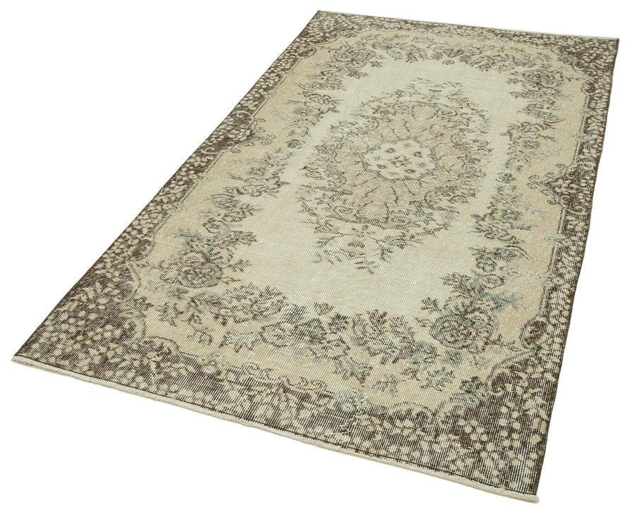 Overdyed Vintage Bej Eskitme Pamuk Yün El Dokuma Halısı 115x203 Agacan