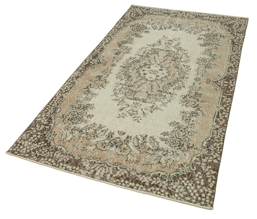 Overdyed Vintage Bej Eskitme Pamuk Yün El Dokuma Halısı 108x213 Agacan