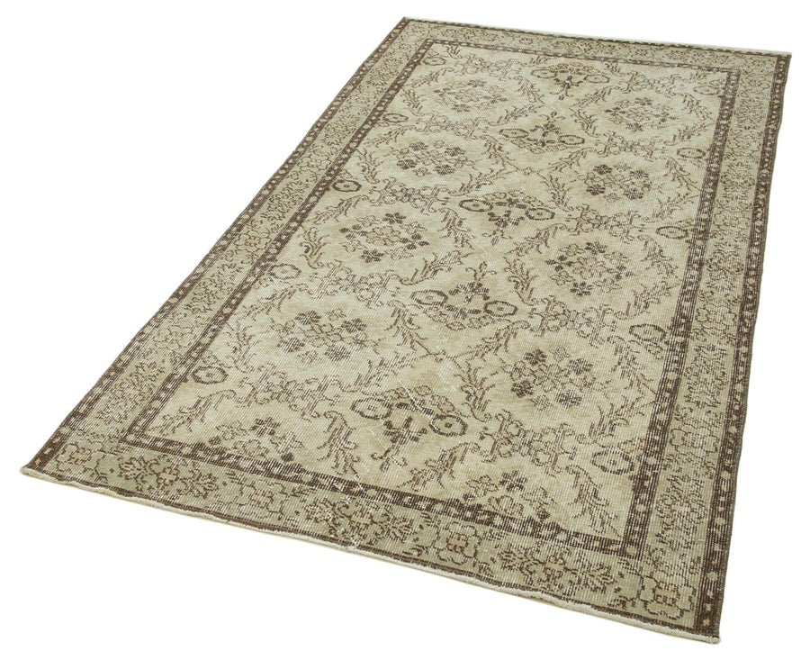 Overdyed Vintage Bej Eskitme Pamuk Yün El Dokuma Halısı 115x208 Agacan
