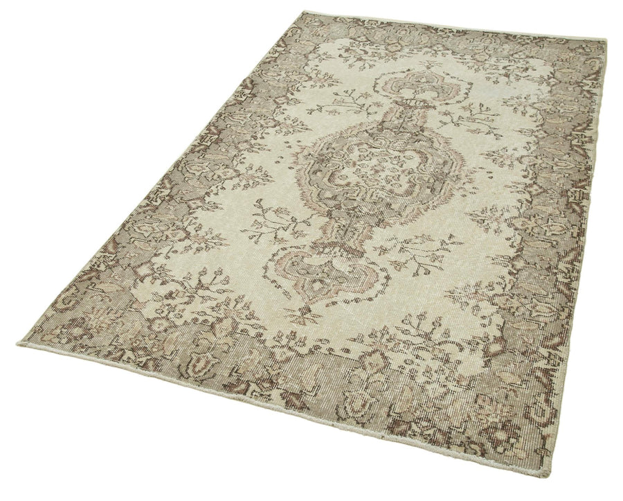 Overdyed Vintage Bej Eskitme Pamuk Yün El Dokuma Halısı 120x197 Agacan
