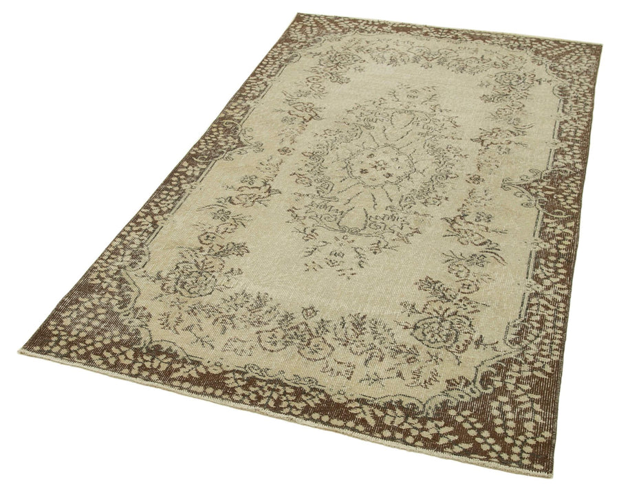 Overdyed Vintage Bej Eskitme Pamuk Yün El Dokuma Halısı 115x200 Agacan