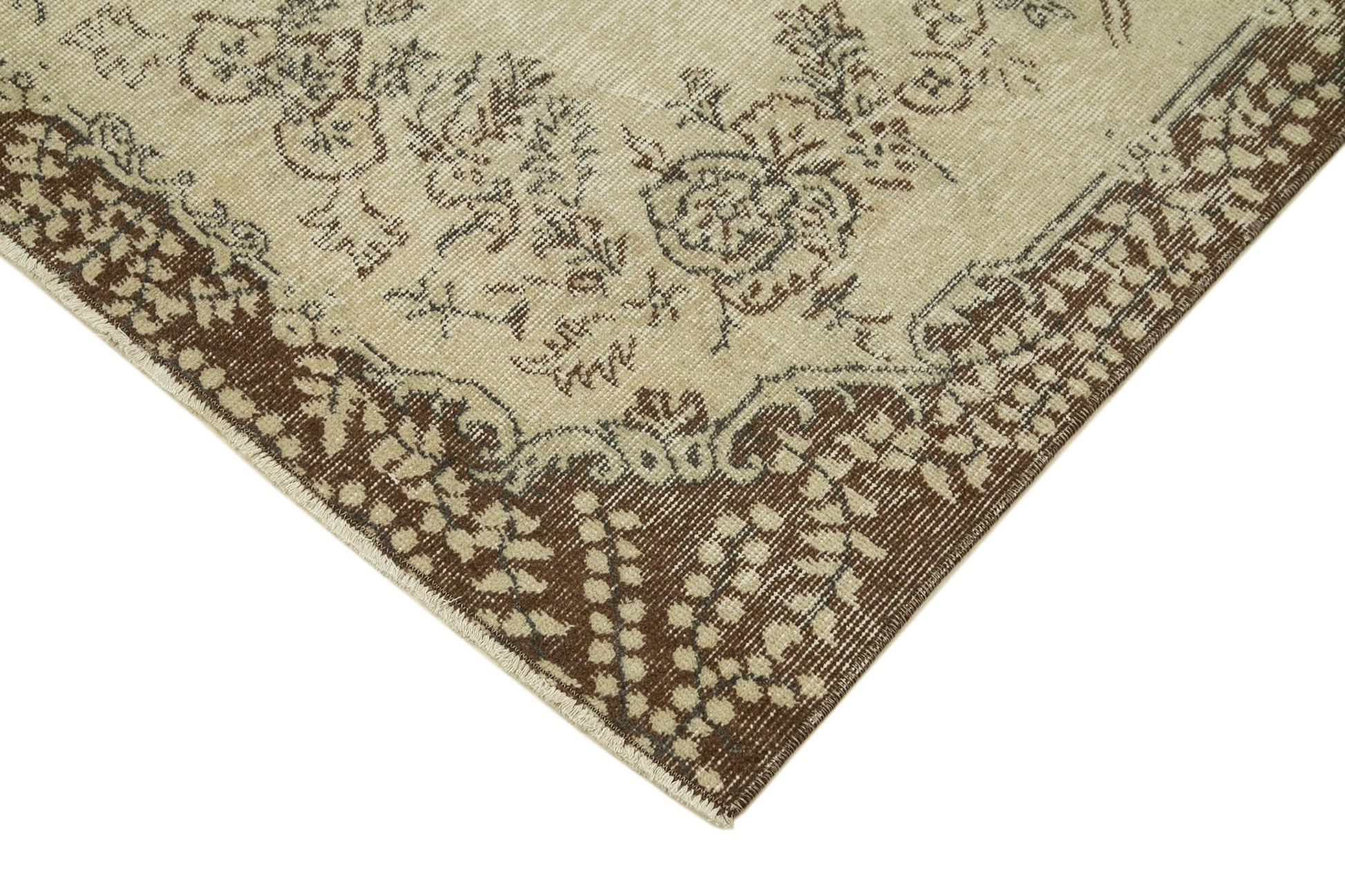 Overdyed Vintage Bej Eskitme Pamuk Yün El Dokuma Halısı 115x200 Agacan