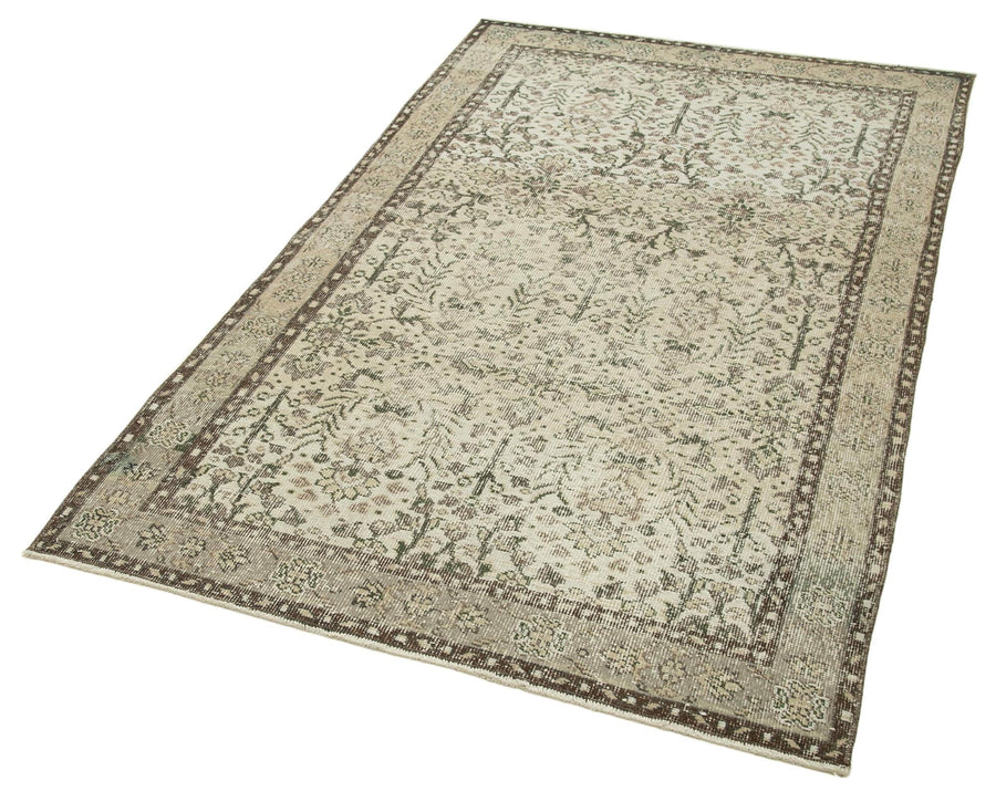 Overdyed Vintage Bej Eskitme Pamuk Yün El Dokuma Halısı 118x204 Agacan