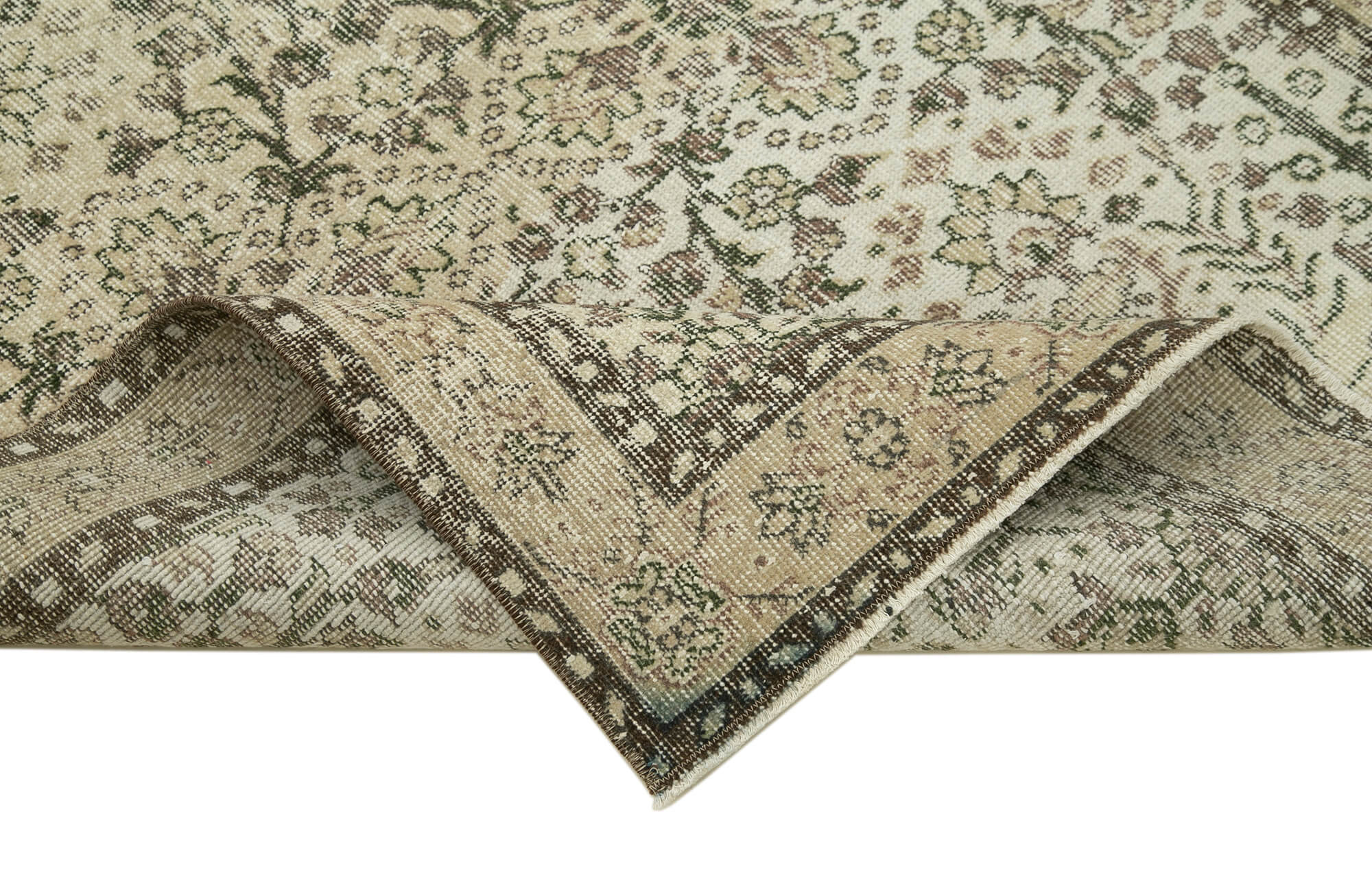 Overdyed Vintage Bej Eskitme Pamuk Yün El Dokuma Halısı 118x204 Agacan