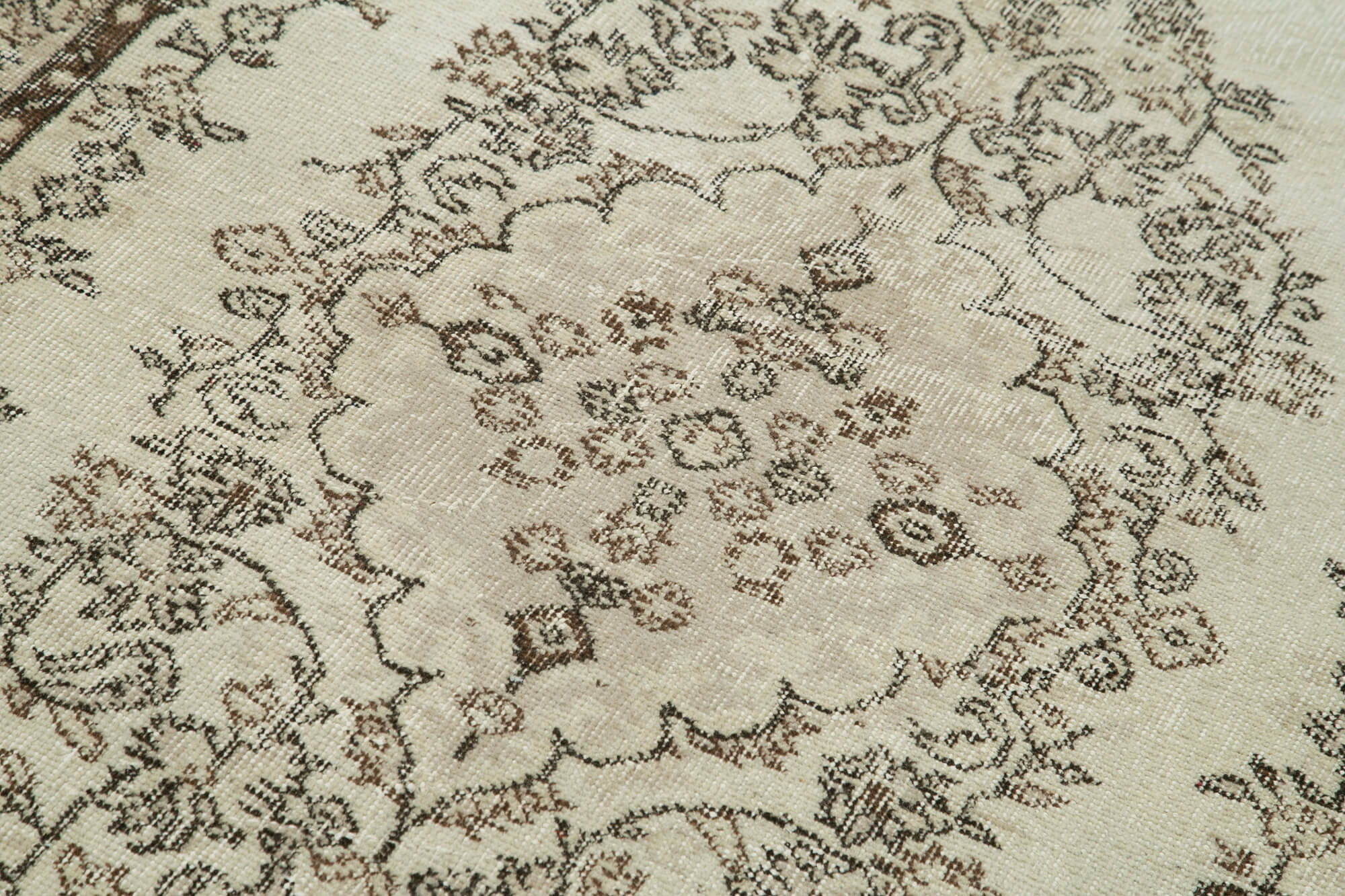 Overdyed Vintage Bej Eskitme Pamuk Yün El Dokuma Halısı 116x200 Agacan