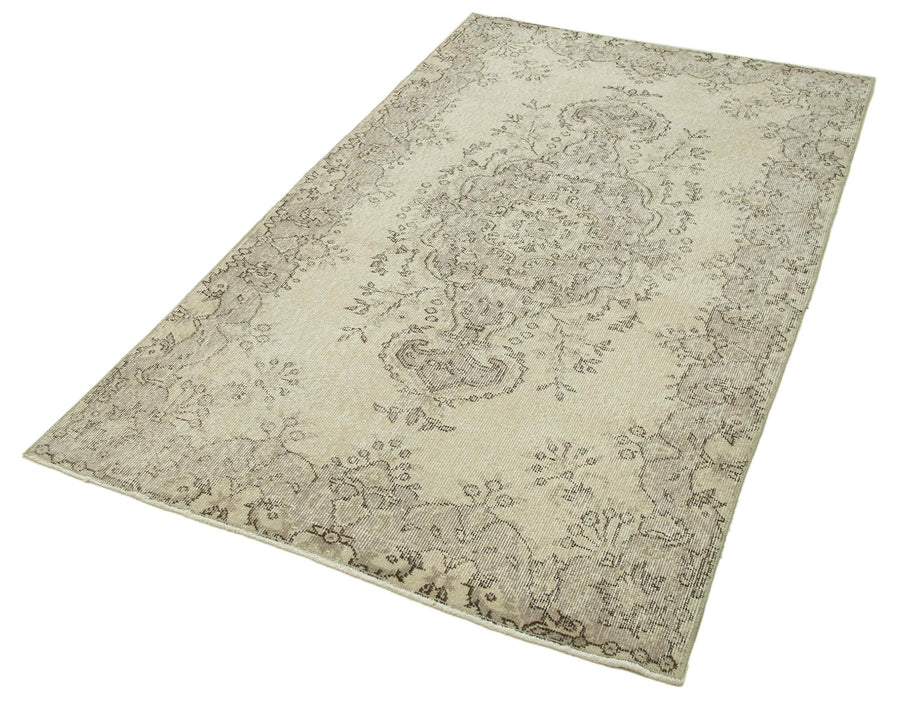Overdyed Vintage Bej Eskitme Pamuk Yün El Dokuma Halısı 114x200 Agacan