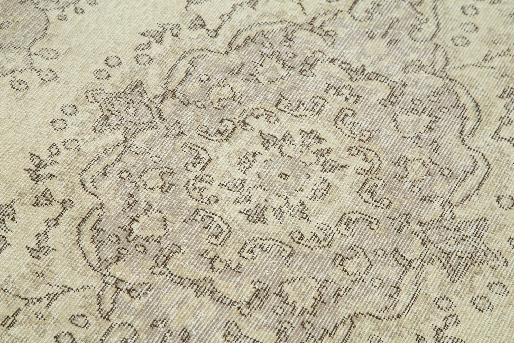 Overdyed Vintage Bej Eskitme Pamuk Yün El Dokuma Halısı 114x200 Agacan