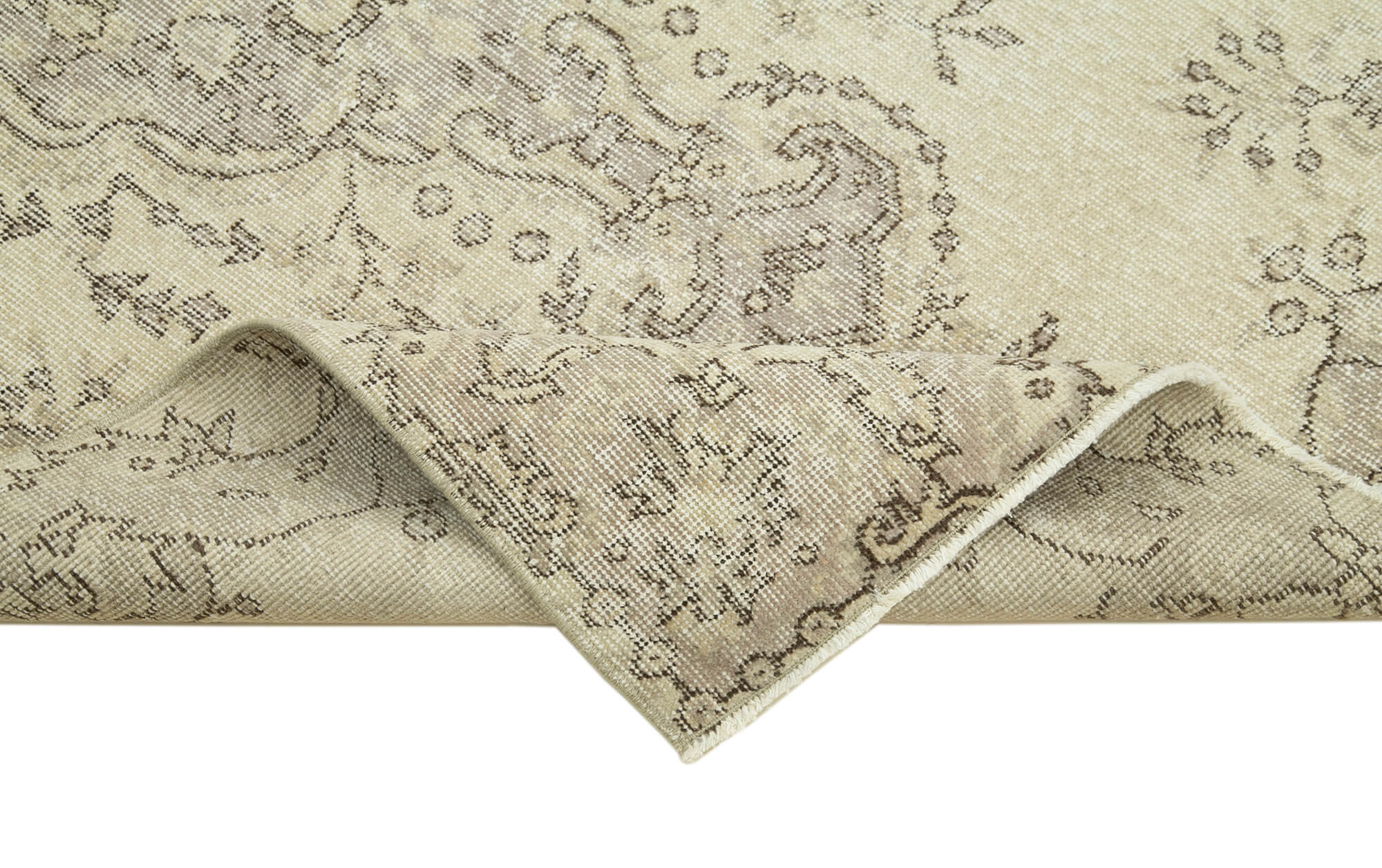 Overdyed Vintage Bej Eskitme Pamuk Yün El Dokuma Halısı 114x200 Agacan