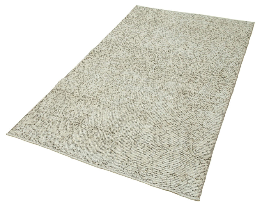 Overdyed Vintage Bej Eskitme Pamuk Yün El Dokuma Halısı 111x202 Agacan