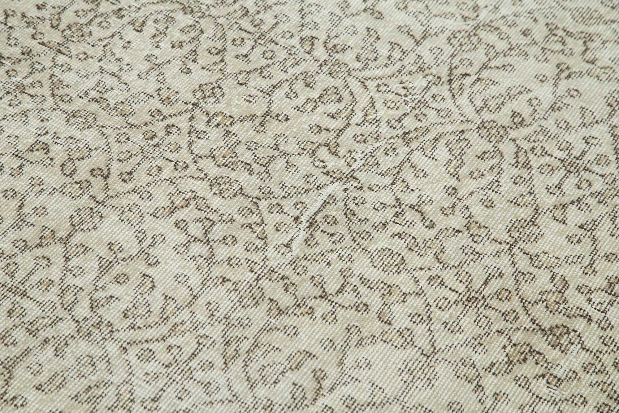 Overdyed Vintage Bej Eskitme Pamuk Yün El Dokuma Halısı 111x202 Agacan