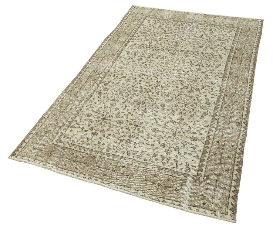 Overdyed Vintage Bej Eskitme Pamuk Yün El Dokuma Halısı 112x203 Agacan