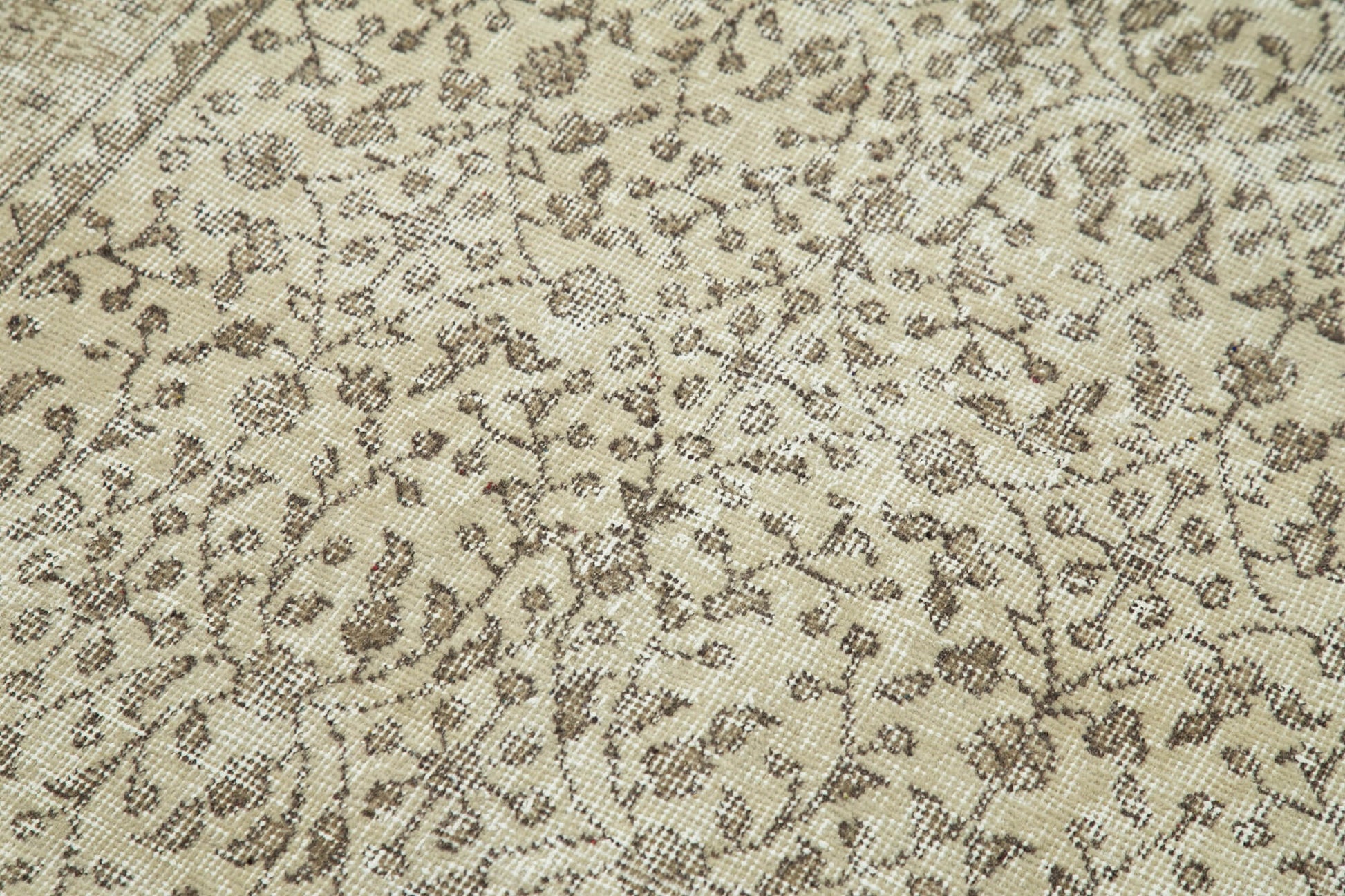 Overdyed Vintage Bej Eskitme Pamuk Yün El Dokuma Halısı 112x203 Agacan