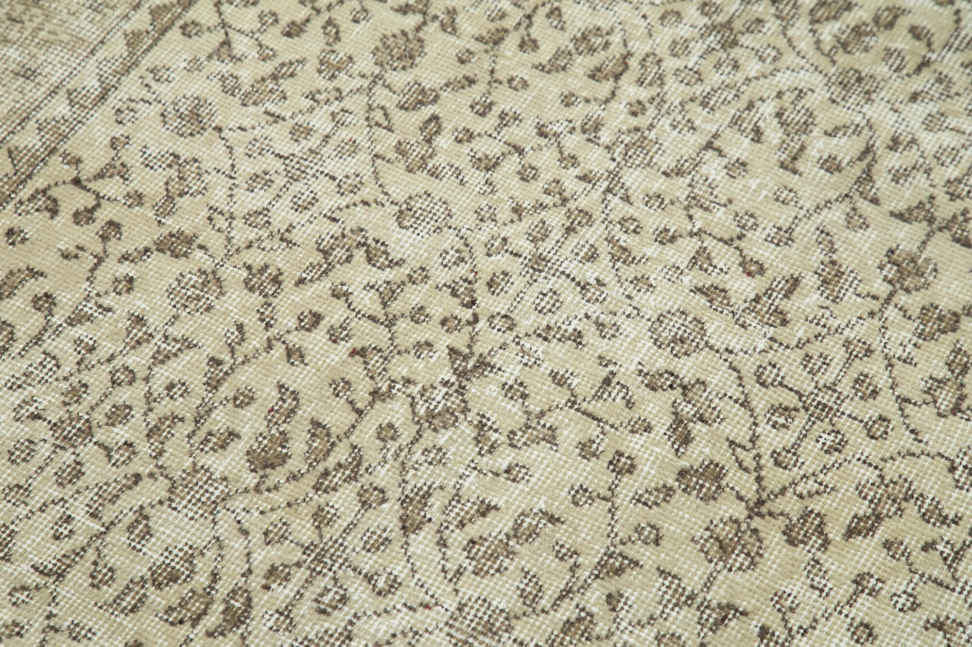 Overdyed Vintage Bej Eskitme Pamuk Yün El Dokuma Halısı 112x203 Agacan