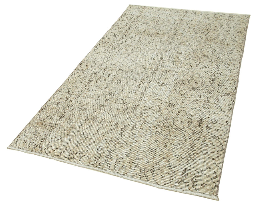 Overdyed Vintage Bej Eskitme Pamuk Yün El Dokuma Halısı 112x206 Agacan