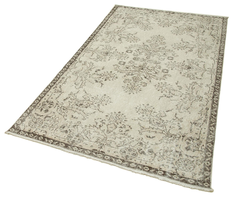 Overdyed Vintage Bej Eskitme Pamuk Yün El Dokuma Halısı 116x210 Agacan