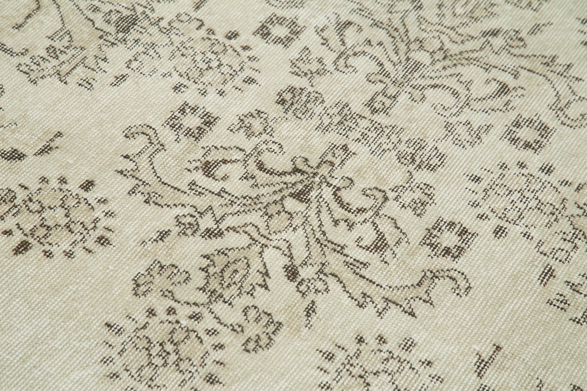 Overdyed Vintage Bej Eskitme Pamuk Yün El Dokuma Halısı 116x210 Agacan