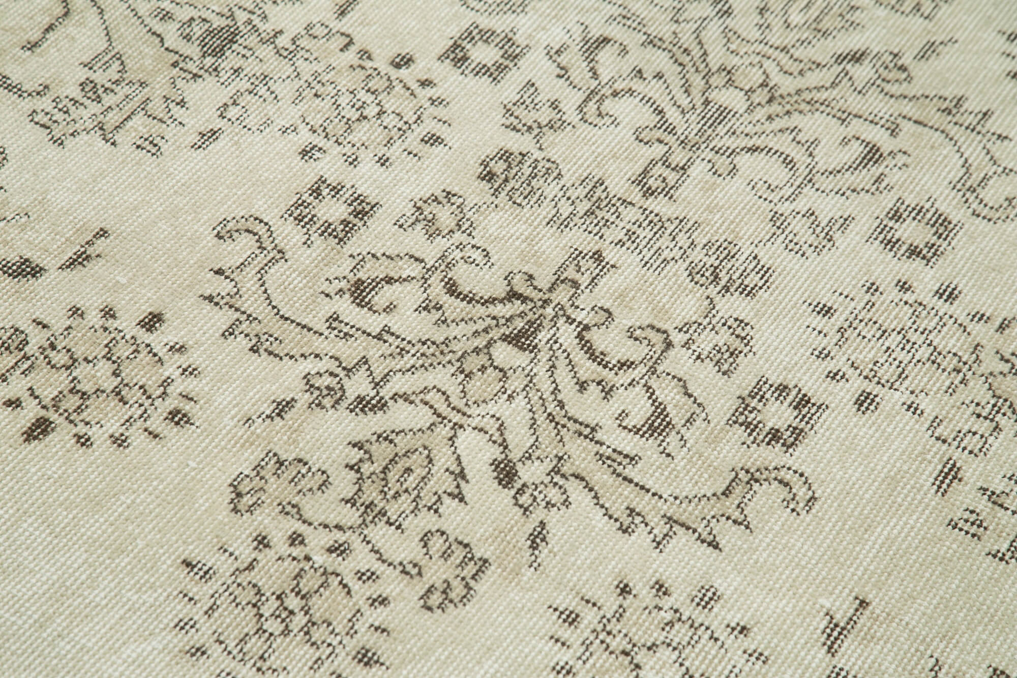 Overdyed Vintage Bej Eskitme Pamuk Yün El Dokuma Halısı 116x210 Agacan