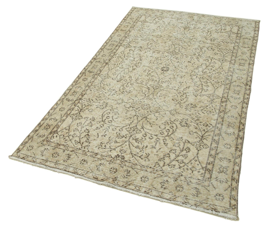 Overdyed Vintage Bej Eskitme Pamuk Yün El Dokuma Halısı 112x209 Agacan